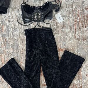 Black Jumpsuit with Laced Top & Velvet Pant